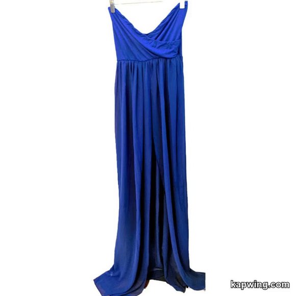 Strapless Royal Blue Sheer Long Maxi Length Dress Overlay Cover Up - Picture 1 of 11